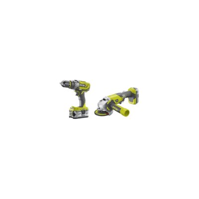 RYOBI Pack 18 V : Perceuse a percussion + meuleuse 115mm - 2 batteries 1 x 2,0 Ah et 1 x 4,0 Ah