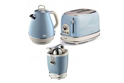 ARIETE Pack bouilloire &eacute;lectrique 1l + grille-pain acier + presse-agrumes &eacute;lectrique bleu vintage r&eacute;tro