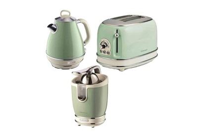ARIETE Pack bouilloire &eacute;lectrique 1l + grille-pain acier vert vintage r&eacute;tro + presse-agrumes &eacute;lectrique 85w 