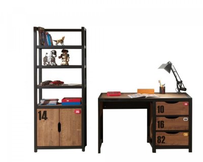 Pack - Bureau Enfant &amp; Biblioth&egrave;que Alex Marron &amp; Noir
