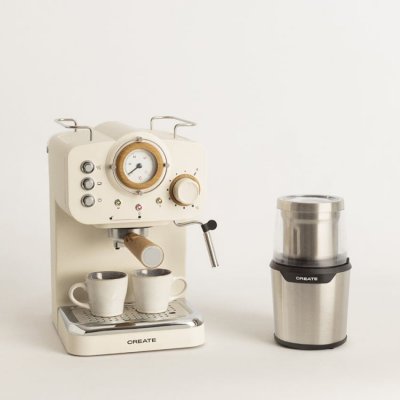 CREATE Pack cafeti&egrave;re expresso THERA RETRO + moulin MILL PRO -  - 20 bars - Multicolore