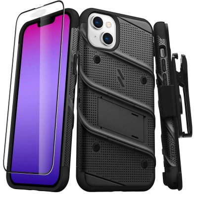 ZIZO Pack Coque avec Support et Verre Tremp&eacute; iPhone 14 Plus Bolt Blind&eacute;e Antichoc Noir - Neuf