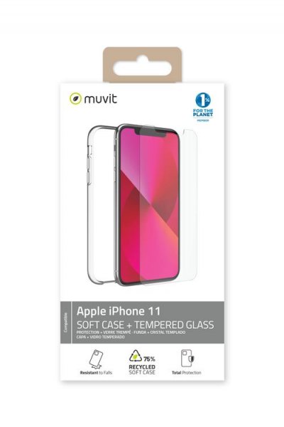 MUVIT FOR CHANGE Pack coque recycletek et verre tremp&eacute;  iPhone 11