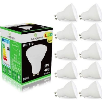 LAMPESECOENERGIE Pack de 10 Ampoules Led GU10 5W Blanc Chaud 3000K eq. 50W Halog&egrave;ne 120&deg;
