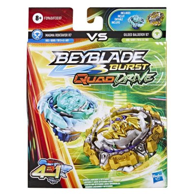 BEYBLADE Pack de 2 toupies Burst QuadDrive Gilded Balderov B7 Magma Roktavor R7
