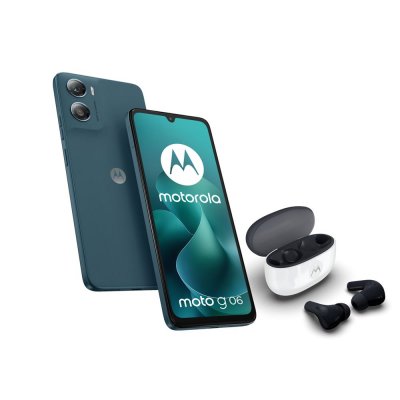 MOTOROLA Pack G06 4/64 Go Tapestry bleu + buds 2 Carbon blanc/noir