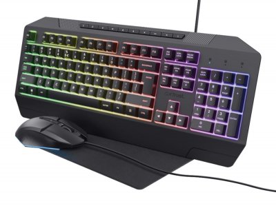 TRUST Pack gaming 3 en 1  Duox Clavier Azerty souris et tapis Noir