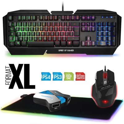 SPEEDLINK Pack Gaming Clavier Souris Convertisseur Tapis LED pour Switch, XB1, PS4, PC
