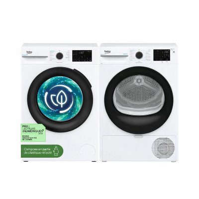 Pack Lave-linge frontal 9kg + S&egrave;che-linge Pompe &agrave; Chaleur 8 kg - Promo