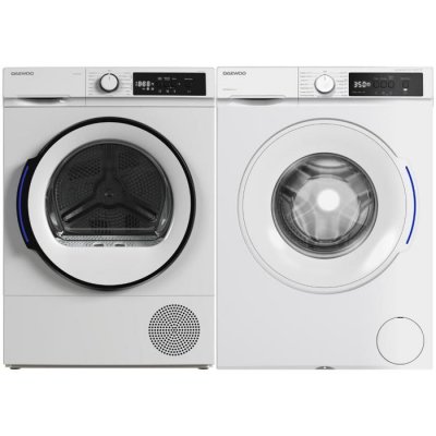 DAEWOO PACK Lave-linge Hublot 8kg 1400trs/min + S&egrave;che-linge Pompe &agrave; Chaleur 8kg