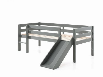 Pack - Lit Enfant Sur&eacute;lev&eacute;, 2 Tiroirs & Etag&egrave;re Pino Gris
