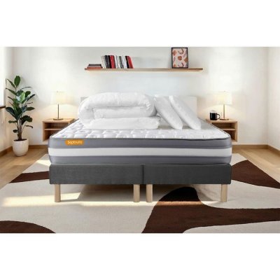 SEPTNUITS PACK matelas double sommier gris Memoire de forme 3 zones 2 oreillers couette