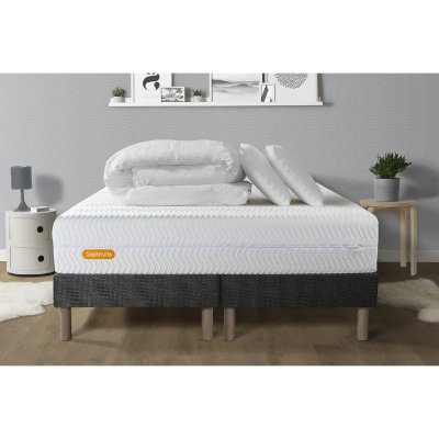 SEPTNUITS Pack Matelas double sommiers gris Bio Mousse a memoire de forme 5 zones de confort Maxi epaisseur
