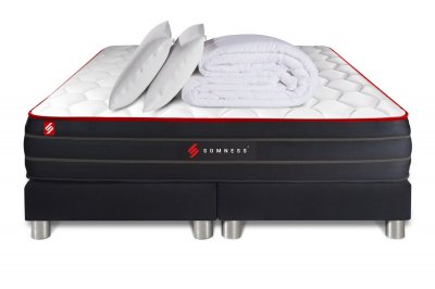 SOMNESS Pack matelas double sommiers noir Couette et 2 oreillers