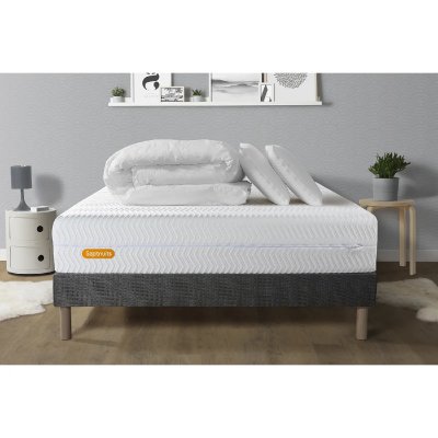 SEPTNUITS Pack Matelas et sommier gris Memo Bio Mousse plus Couette et 2 oreillers