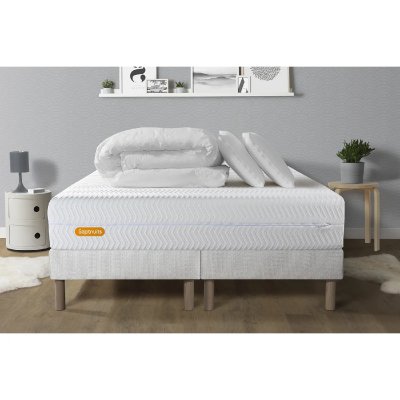 SEPTNUITS Pack matelas sommier Blanc Memo bio M&eacute;moire de forme avec 2 oreillers et couette