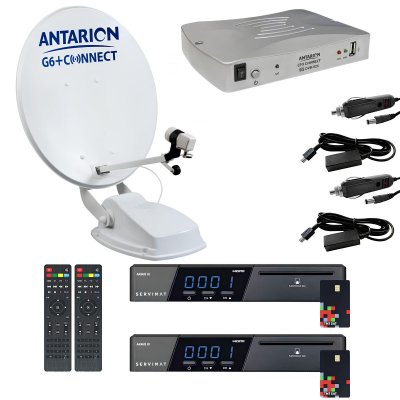 ANTARION Pack Parabole Satellite Automatique TWIN 65cm Camping Car + 2x R&eacute;cepteur TNTSAT HD Astra