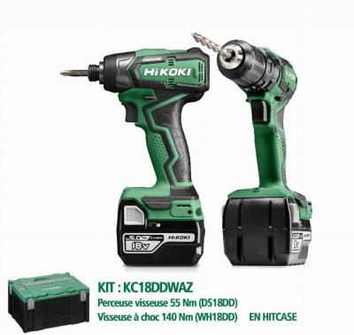 HIKOKI Pack Perceuse Visseuse 18v 5ah Et Visseuse &Agrave; Choc 18v
