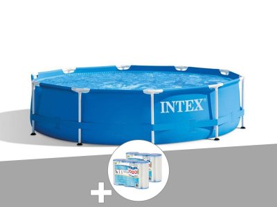 INTEX Pack piscine tubulaire Metal Frame ronde 3,05 x 0,76 m + 6 cartouches de filtration