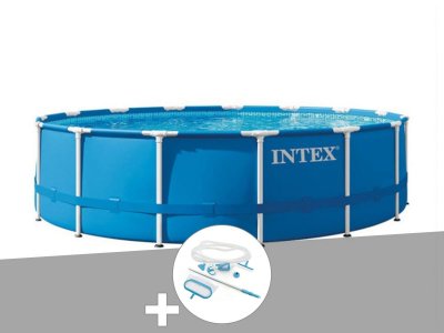 INTEX Pack piscine tubulaire Metal Frame ronde 4,57 x 1,22 m + Kit d'entretien