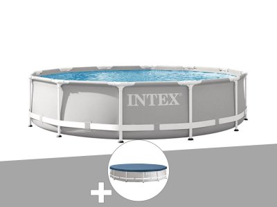 INTEX Pack piscine tubulaire Prism Frame ronde 3,66 x 0,76 m + B&acirc;che de protection