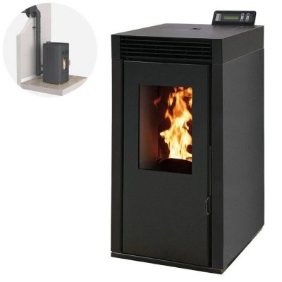 INTERSTOVES Pack Po&ecirc;le &agrave; granules MARINA 6KW Etanche + Kit Conduit Ventouse - Noir