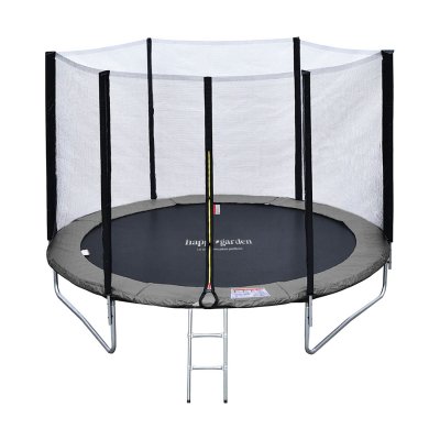  Pack Premium Trampoline &Oslash;180cm  gris et rose avec filet + &eacute;chelle + b&acirc;che + kit d'ancrage