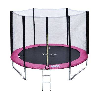 HAPPY GARDEN Pack Premium Trampoline &Oslash;180cm rose et gris avec filet + &eacute;chelle + b&acirc;che + kit d'ancrage
