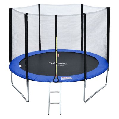 HAPPY GARDEN Pack Premium Trampoline &Oslash;305cm bleu et vert avec filet + &eacute;chelle + b&acirc;che + kit d'ancrage
