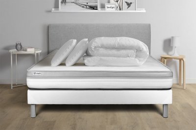 VITALIT Pack pr&ecirc;t &agrave; dormir 140 x 200 cm Mousse VITAL RELAX - 18 cm - Ferme - sommier kit Blanc