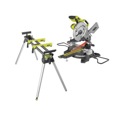 RYOBI Pack Scie &agrave; onglet radiale &eacute;lectrique - 2000W - 254mm - EMS254L - Support universel RLS02