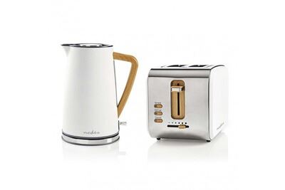 NEDIS Pack Soft Touch Bouilloire Blanche 1.7L + Grille Pain Blanc 900W