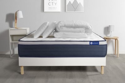 ACTISOM Pack sommier kit matelas Latex et m&eacute;moire de forme 160x200 Blanc
