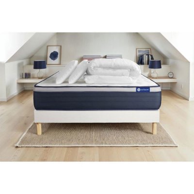 ACTISOM Pack sommier kit matelas M&eacute;moire de forme 140x190 Blanc Complet