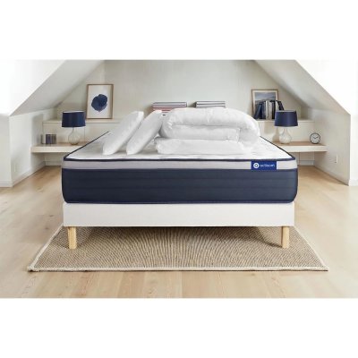 ACTISOM Pack sommier kit matelas M&eacute;moire de forme 160x200 Blanc Complet