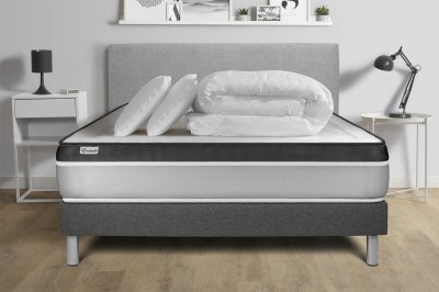 VITALIT Pack sommier kit matelas M&eacute;moire de forme 160x200 Gris Complet