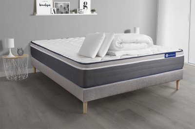 ACTISOM Pack sommier kit matelas M&eacute;moire de forme 180x200 Gris Complet