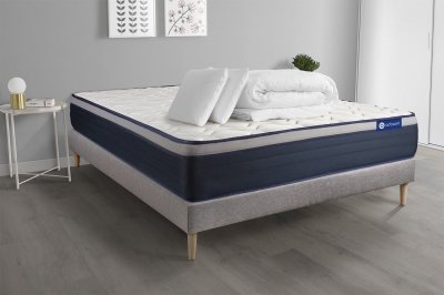 ACTISOM Pack sommier kit matelas M&eacute;moire de forme 200x200 Gris Complet