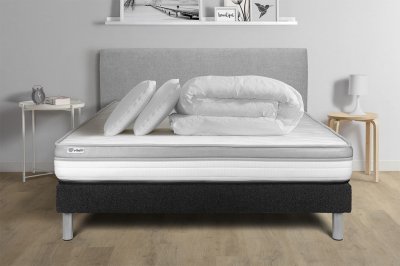 VITALIT Pack sommier kit matelas Mousse HD 200x200 Noir Oreiller couette