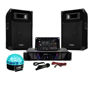 IBIZA SOUND Pack sono ampli + enceintes 500w + table de mixage + sixmagic led rvb