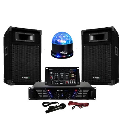 IBIZA SOUND Pack sono ampli + enceintes 500w + table de mixage + sunmagic led rvb