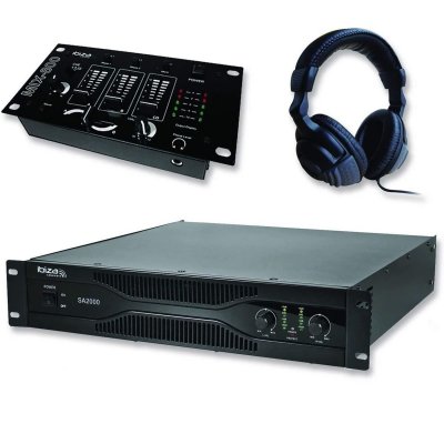 IBIZA SOUND Pack sonorisation amplificateur 2000w sa2000 + table de mixage 3 voies 5 entr&eacute;es + casque
