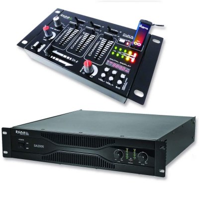 IBIZA SOUND Pack sonorisation amplificateur 2000w sa2000 + table de mixage 4 voies 7 entr&eacute;es