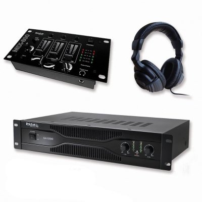 IBIZA SOUND Pack sonorisation amplificateur 500w sa500 + table de mixage 3 voies 5 entr&eacute;es + casque