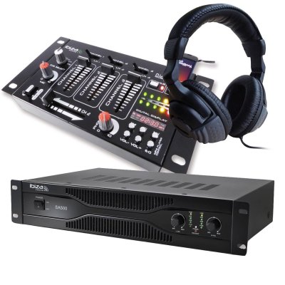 IBIZA SOUND Pack sonorisation amplificateur 500w sa500 + table de mixage 4 voies 7 entr&eacute;es + casque