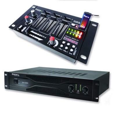 IBIZA SOUND Pack sonorisation amplificateur 700w sa1000 + table de mixage 4 voies 7 entr&eacute;es