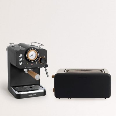  Pack TOAST RETRO Grille-pain + THERA RETRO Cafeti&egrave;re express finition mate - Noir