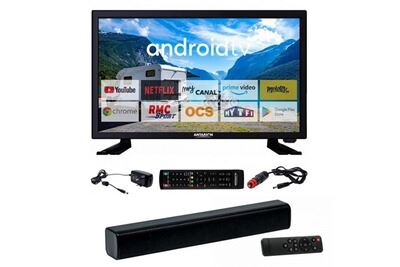 ANTARION Pack tv led 22"" 55cm smart tv camping 12v + barre de son compacte