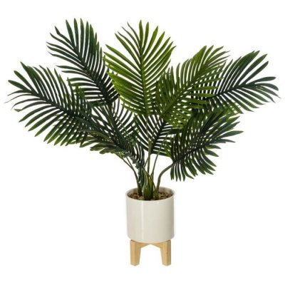 ATMOSPHERA Palmier artificiel avec son pot en c&eacute;ramique sur&eacute;lev&eacute; - H 72 cm Blanc