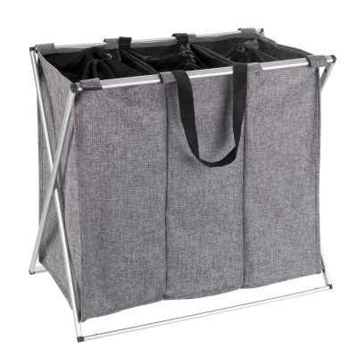 WENKO Panier &agrave; linge 3 compartiments design trio - l. 63 x h. 57 cm - gris chin&eacute;